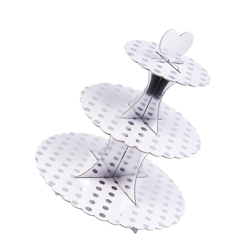 Silver Polka Dot 3 Tier Cake Stand for Birthday Party Afternoon Tea Dessert Display - Image 2