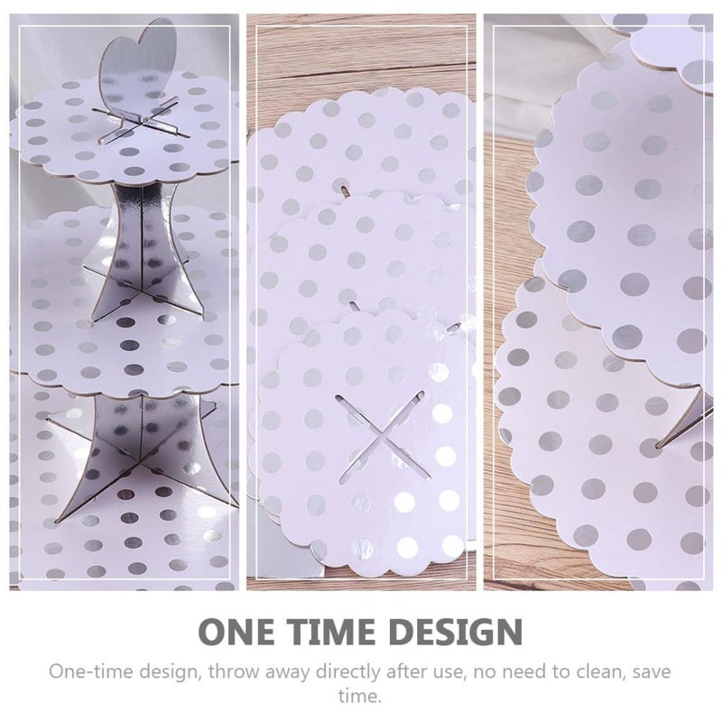 Silver Polka Dot 3 Tier Cake Stand for Birthday Party Afternoon Tea Dessert Display - Image 4