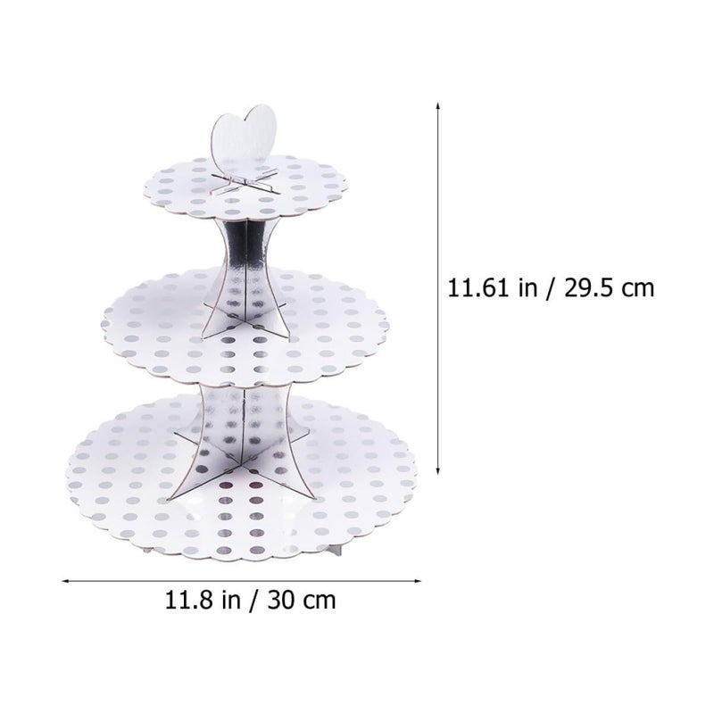 Silver Polka Dot 3 Tier Cake Stand for Birthday Party Afternoon Tea Dessert Display - Image 3