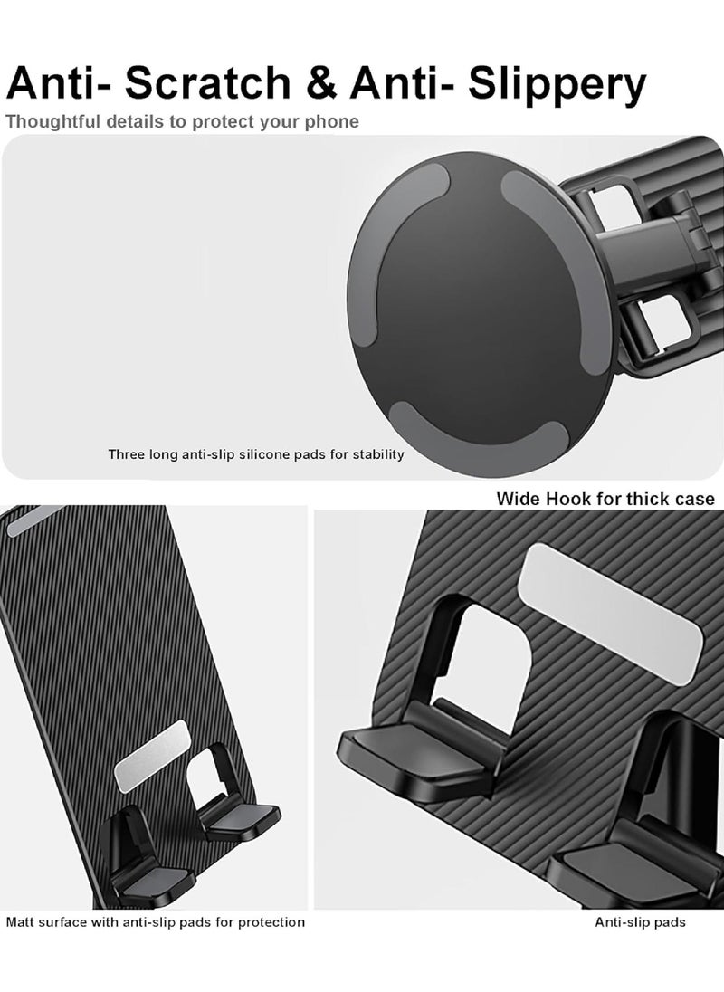 Rock Pow - Portable Cell Phone Stand Desk 360 Degree Rotation Bed Phone Holder Height Adjustable Fully Foldable iPhone Stand for Desk Compatible with 15 14 13 12 11 XR X 8 7 6 Plus SE Smartphone - Image 1