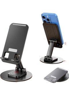 Portable Cell Phone Stand Desk 360 Degree Rotation Bed Phone Holder Height Adjustable Fully Foldable iPhone Stand for Desk Compatible with 15 14 13 12 11 XR X 8 7 6 Plus SE Smartphone