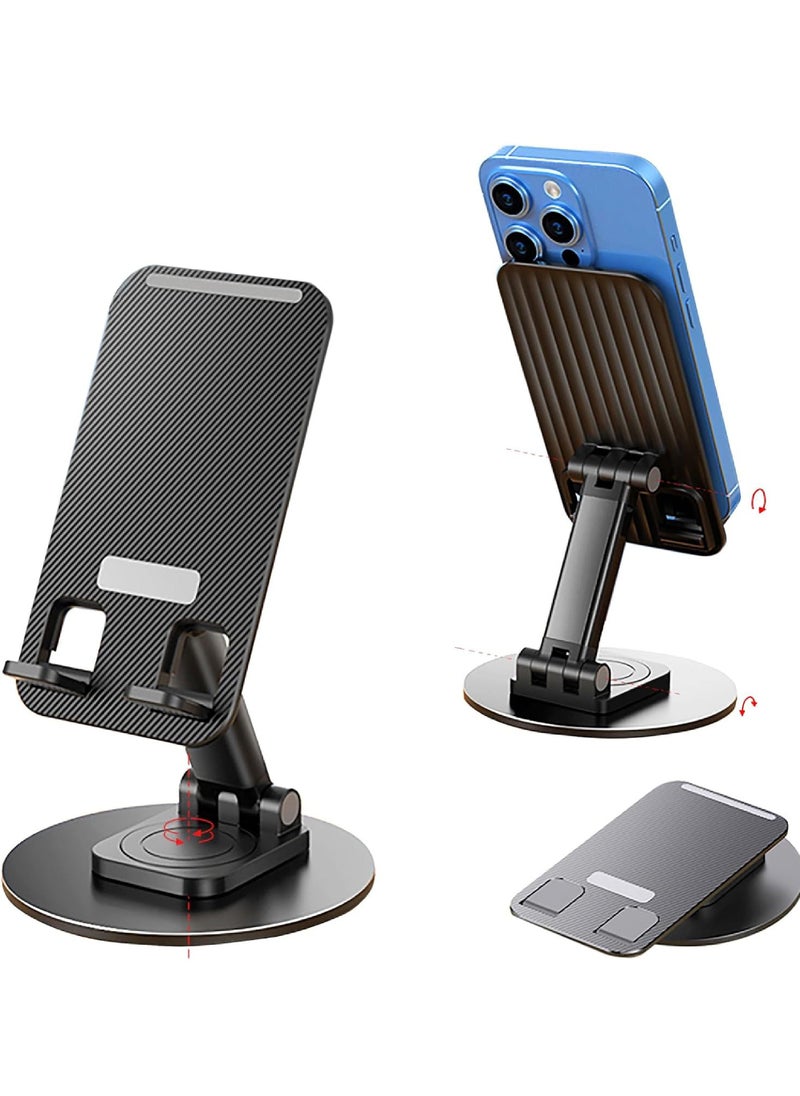Rock Pow - Portable Cell Phone Stand Desk 360 Degree Rotation Bed Phone Holder Height Adjustable Fully Foldable iPhone Stand for Desk Compatible with 15 14 13 12 11 XR X 8 7 6 Plus SE Smartphone - Image 1