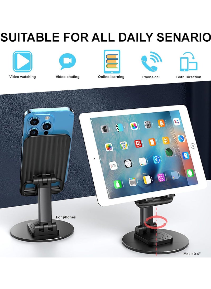 Rock Pow - Portable Cell Phone Stand Desk 360 Degree Rotation Bed Phone Holder Height Adjustable Fully Foldable iPhone Stand for Desk Compatible with 15 14 13 12 11 XR X 8 7 6 Plus SE Smartphone - Image 1