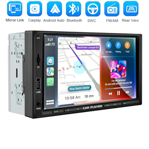 Zeminba 7 Inch Double Din Car Stereo with Wireless Apple Carplay Android Auto Navi Radio Head Unit with Touch Screen Bluetooth AMFM ReceiverMirror LinkBackup CameraTFAUXUSB Input - Image 3