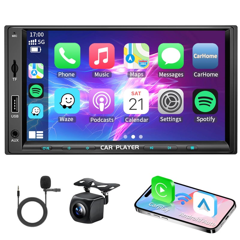 Zeminba 7 Inch Double Din Car Stereo with Wireless Apple Carplay Android Auto Navi Radio Head Unit with Touch Screen Bluetooth AMFM ReceiverMirror LinkBackup CameraTFAUXUSB Input - Image 2