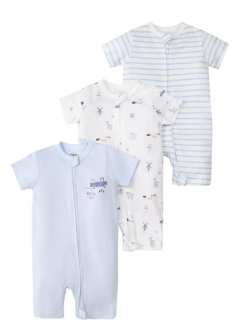 RedMapleTEK 3-Piece Set Of Pure Cotton Jumpsuits For Infants And Young Children With Short Sleeves And Crawling Clothes  - Image 1
