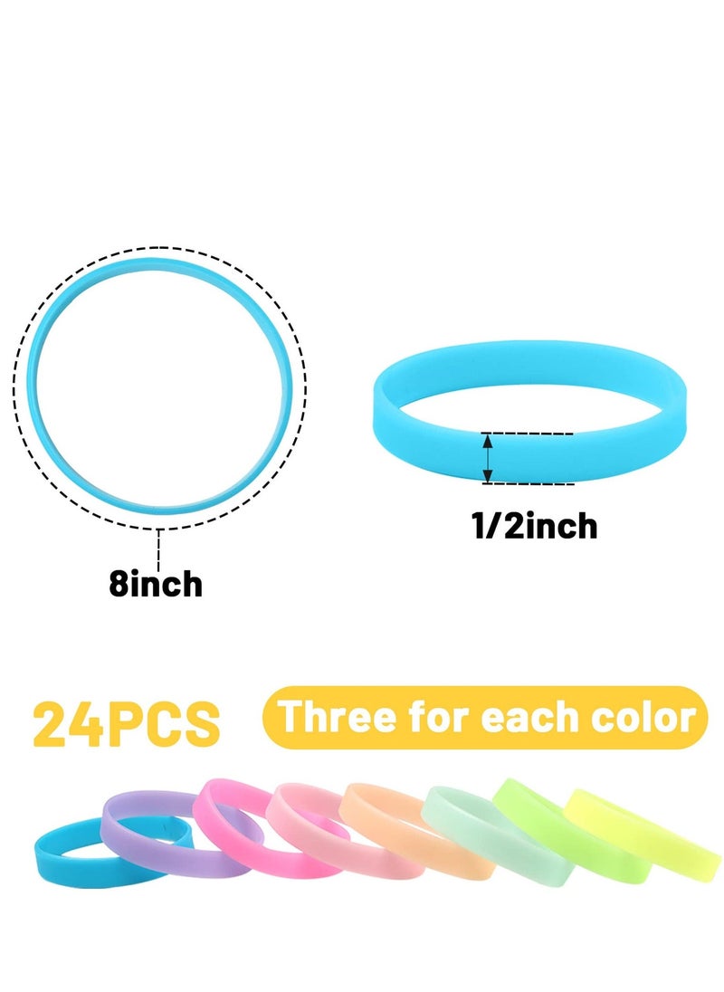Y&D - VIP Wristbands for Events Luminous Color Silicone Party Bracelets 24PCs Custom Elastic Entry Wrist bands Blank Rubber Band Security Parties Festivals (8 Colors*3) - Image 1