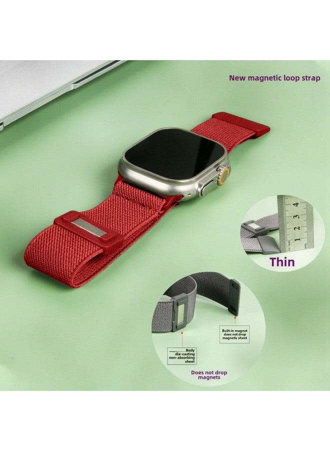 For Apple Watch With Samsung For huawei Google Built-in Magnetic Buckle With 18/20/22MM Loop Strap-Color:plain Weave Chinese Red-Specifications:20MM (plastic Inner Magnetic Buckle)  - Image 1