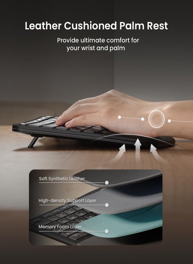 ProtoArc Ergonomic Wireless Keyboard Mouse, EKM01 Plus Full Size Ergo Bluetooth Keyboard Mouse Combo, Split Design, Wrist Rest, Multi-Device, Rechargeable, for Windows/Mac OS - Black - Image 3