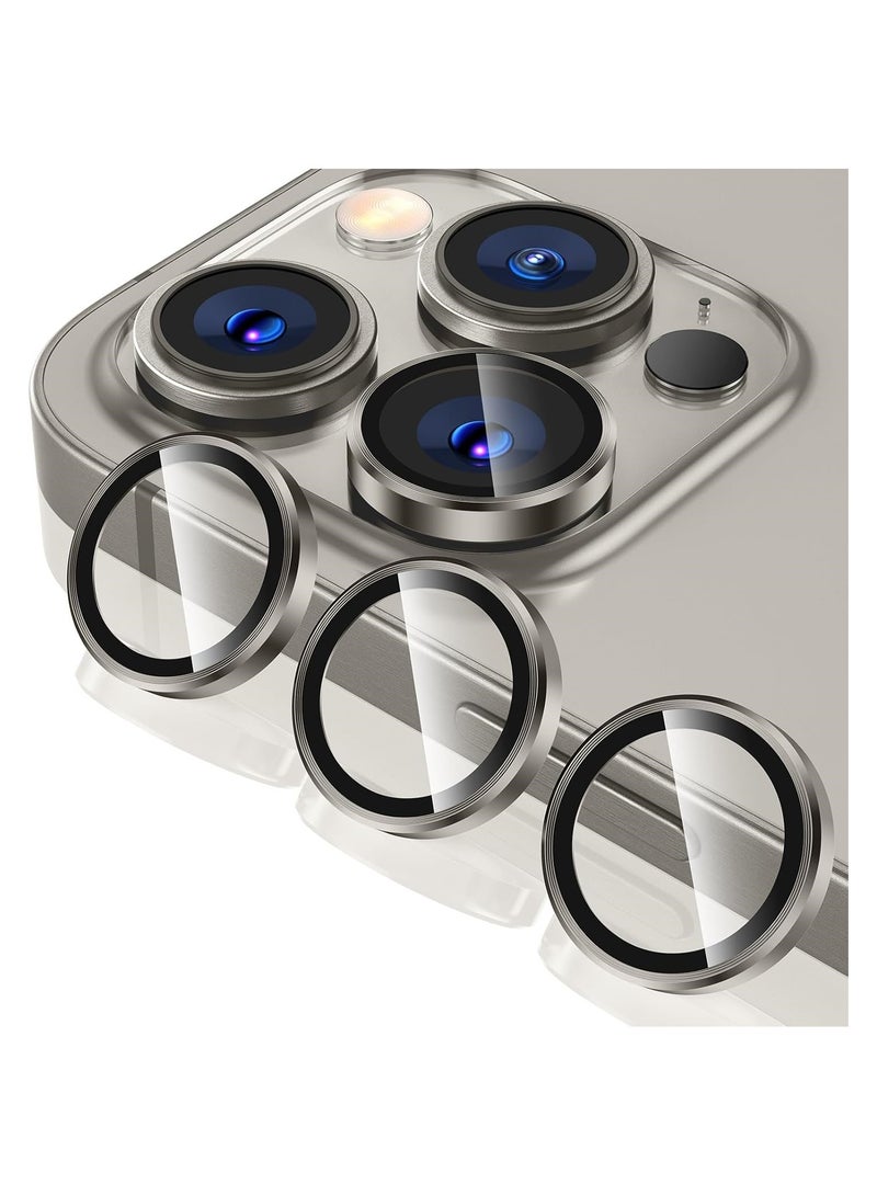 IPhone 16 Pro Max / IPhone 16 Pro Camera Lens Protector, 9H Tempered Glass Camera Cover Screen Protector, Metal Individual Ring for iPhone 16 Pro Max / iPhone 16 Pro - Natural Titanium  - Image 1
