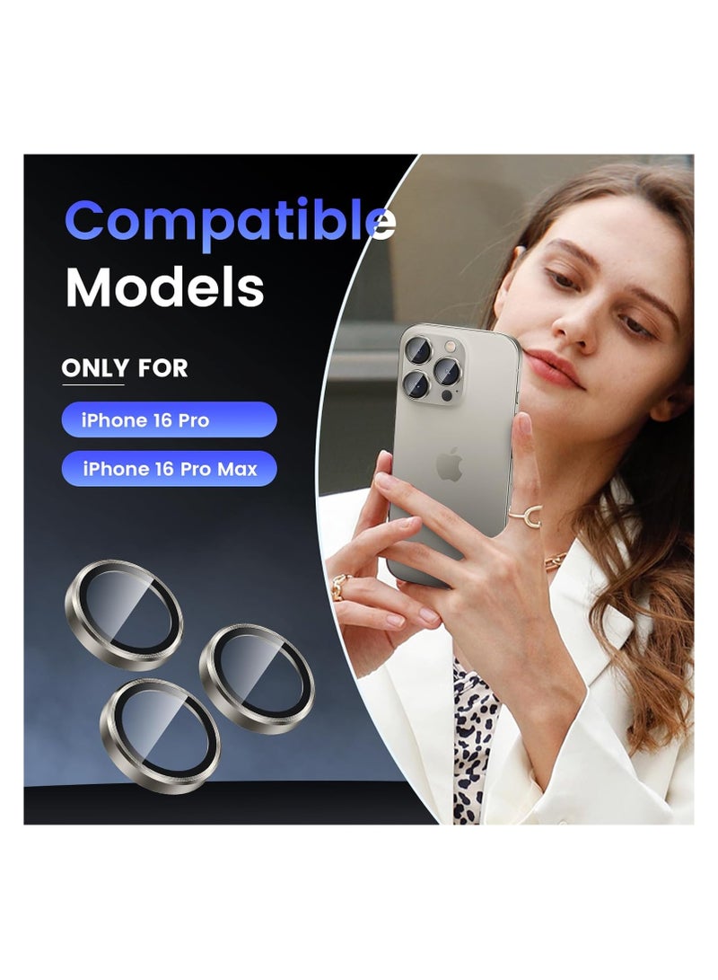 IPhone 16 Pro Max / IPhone 16 Pro Camera Lens Protector, 9H Tempered Glass Camera Cover Screen Protector, Metal Individual Ring for iPhone 16 Pro Max / iPhone 16 Pro - Natural Titanium  - Image 2