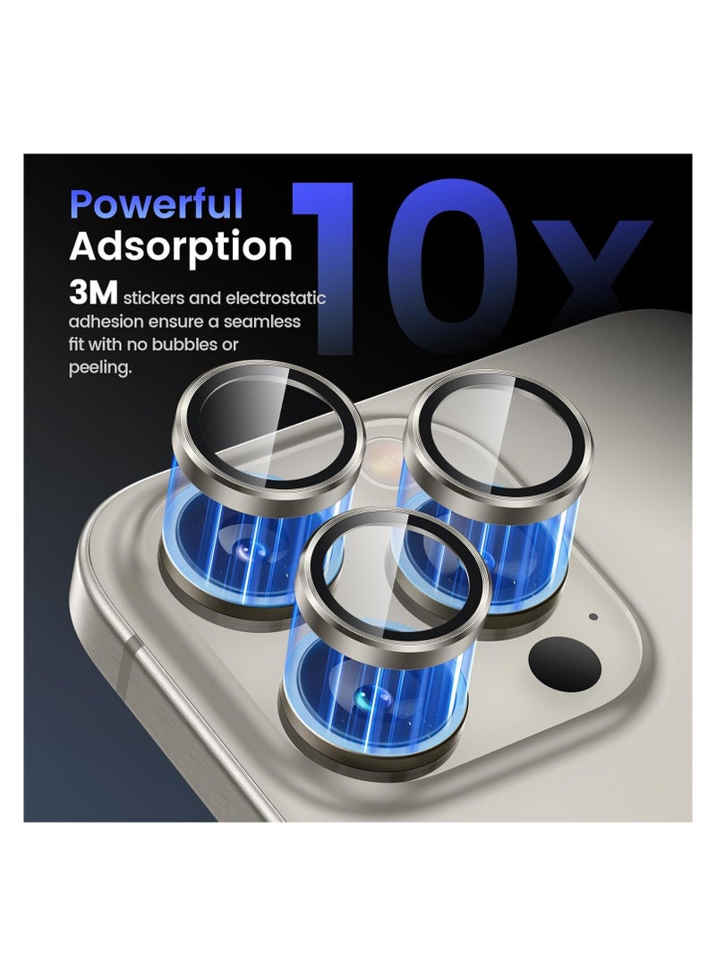 IPhone 16 Pro Max / IPhone 16 Pro Camera Lens Protector, 9H Tempered Glass Camera Cover Screen Protector, Metal Individual Ring for iPhone 16 Pro Max / iPhone 16 Pro - Natural Titanium  - Image 4