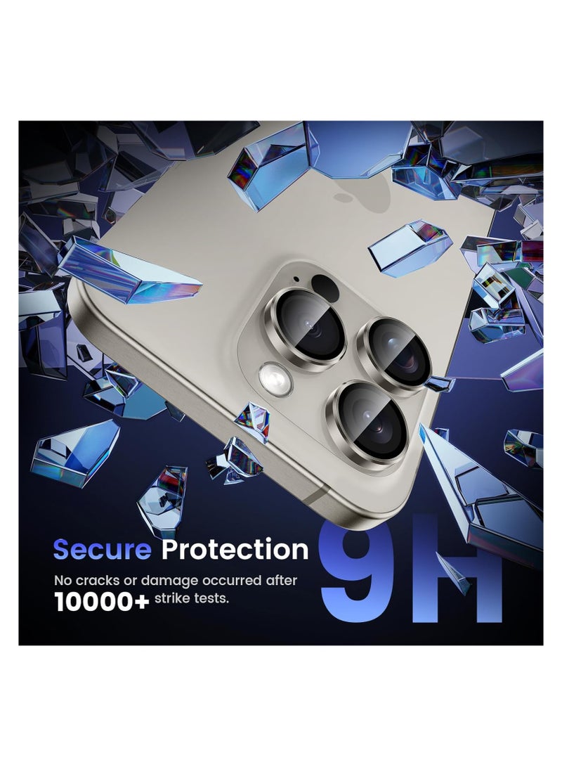 IPhone 16 Pro Max / IPhone 16 Pro Camera Lens Protector, 9H Tempered Glass Camera Cover Screen Protector, Metal Individual Ring for iPhone 16 Pro Max / iPhone 16 Pro - Natural Titanium  - Image 5