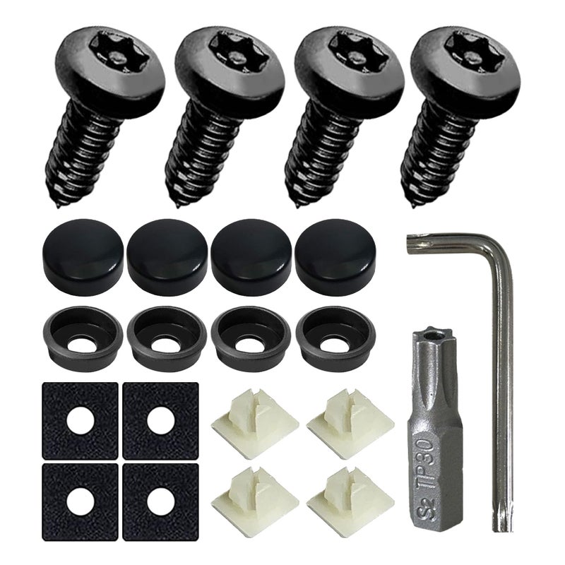 4 Set Black Anti Theft License Plate Screws Kits Rust Proof Stainless Steel License Plate Screws Kit for Front and Back License Plates and License Plate Frames or Covers on All Cars