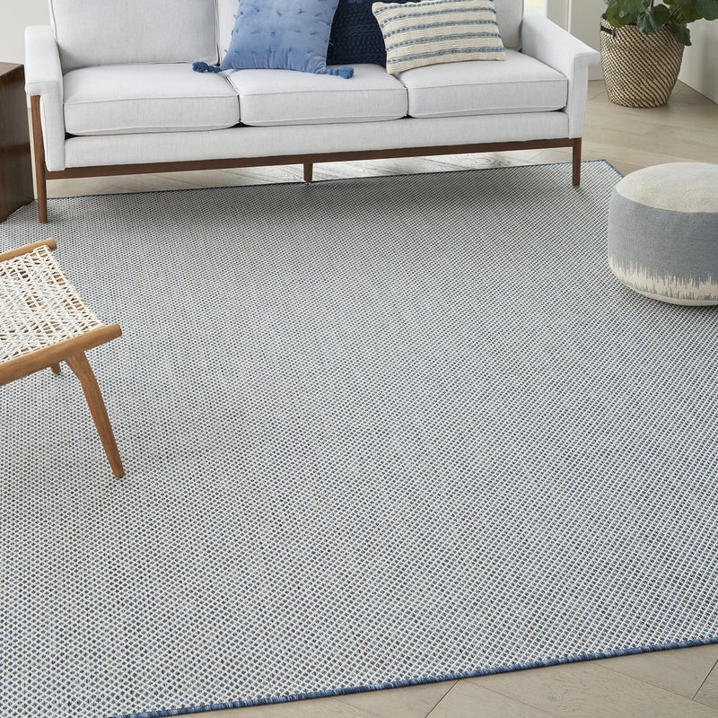 Nourison Courtyard 108 x 144 Fabric IndoorOutdoor Rug in Ivory Blue
