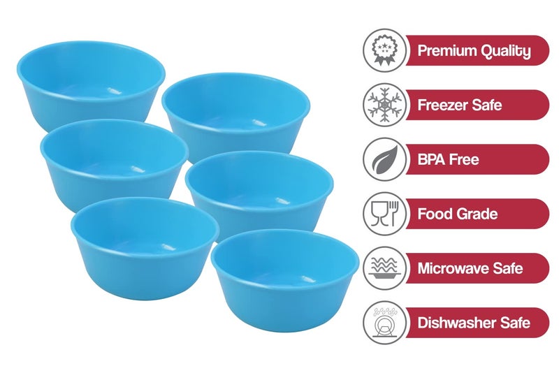 Wonder Homeware Sigma 300 Unbreakable BPA Free Plastic Bowl Set for Cereal, Salad, Rice, Soup, Pasta, Snack Bowl, Microwave Safe, Dishwasher Safe, 6 Pcs, 300 ml, Cyan Color - Image 4
