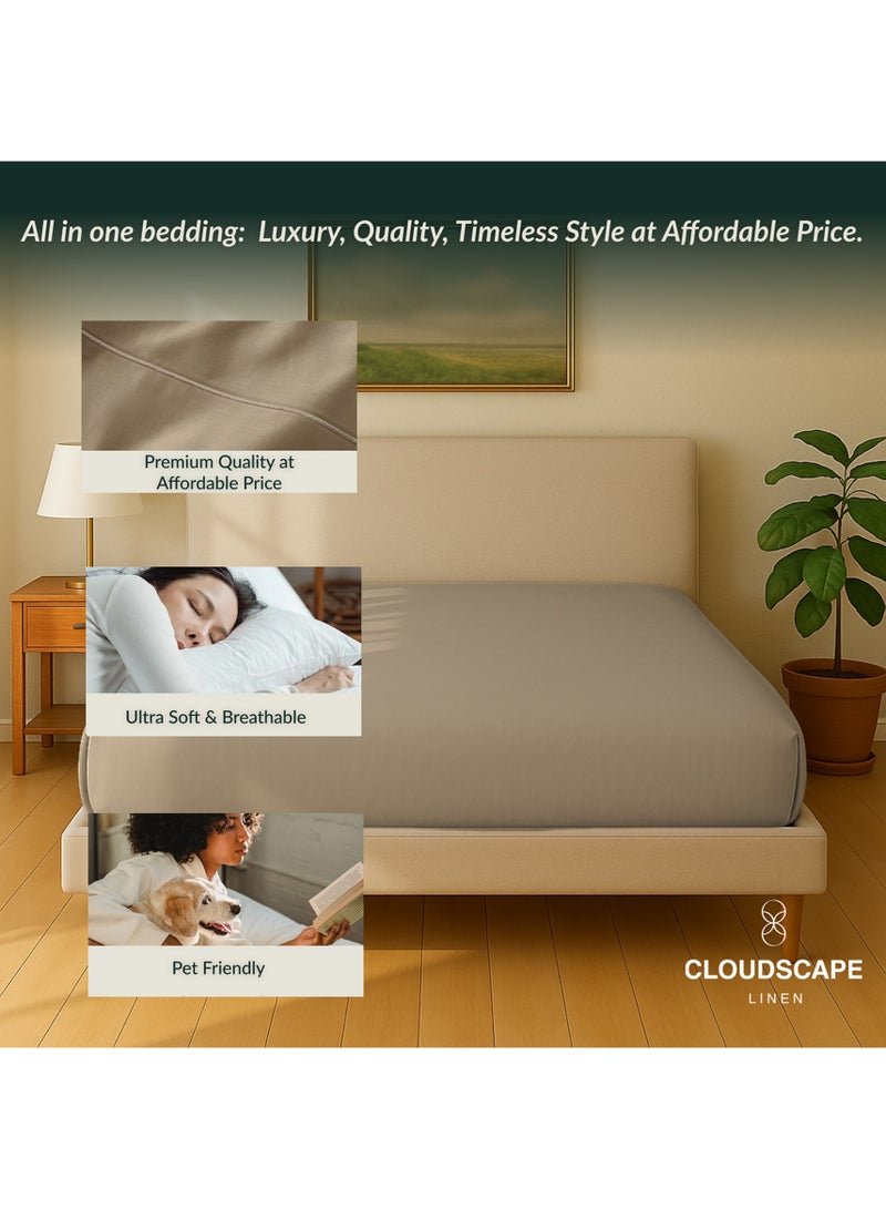 كلاود سكيب لينين Cloud Scape Linen 600 Thread Count Egyptian Cotton Fitted Sheet ( Queen, Taupe) - Image 4