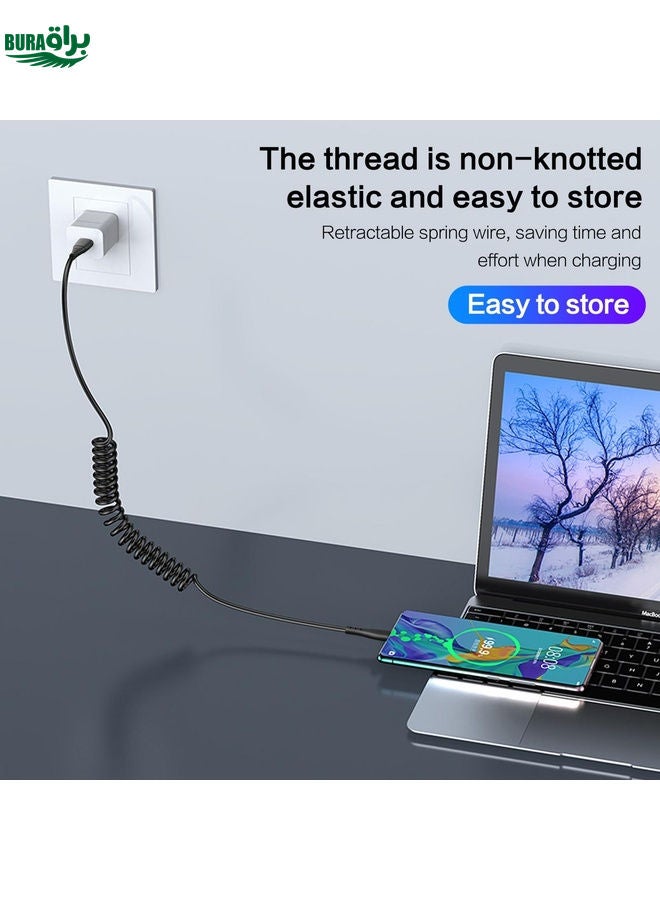 BURAQ 3A Type-C / USB-C Spring Charging Data Cable(Black) - Image 3