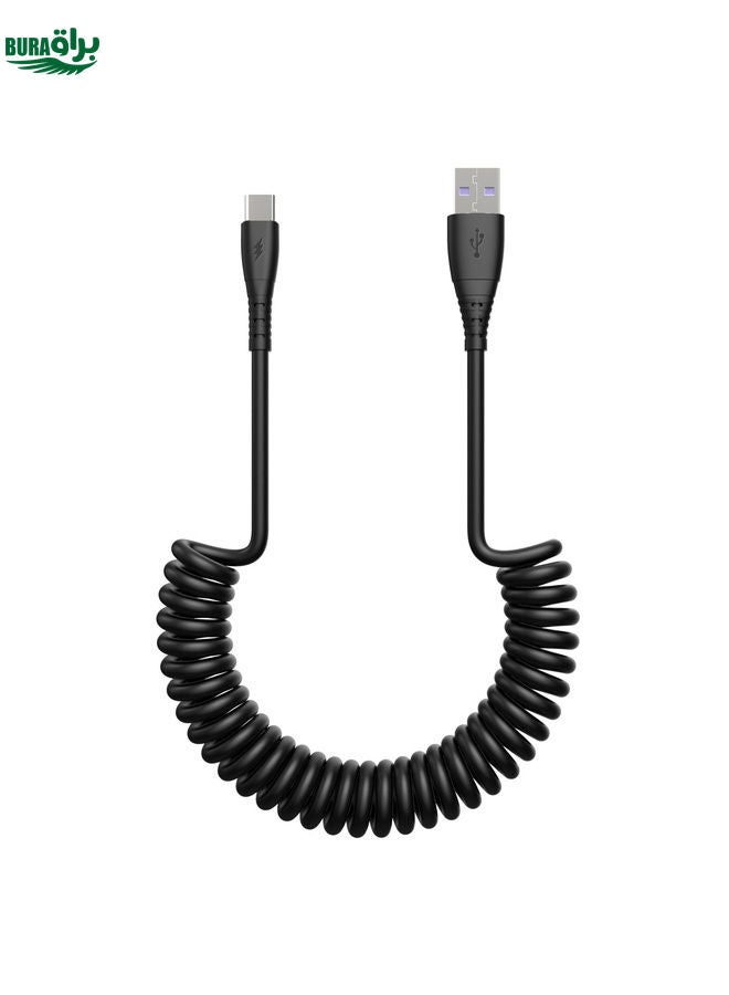 BURAQ 3A Type-C / USB-C Spring Charging Data Cable(Black) - Image 1