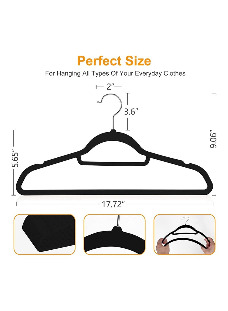 Home zone Premium Velvet Hangers Non Slip and Heavy Duty Velvet Suit Hangers (45cm) with Tie Bar 360° Swivel Hooks Sturdy to Hold Jumper Pullovers Jackets & Hoodies (50 Pack Black) - Image 2