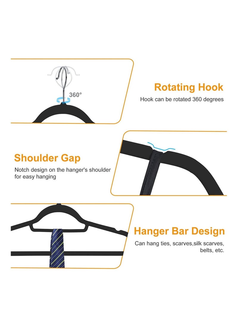 Home zone Premium Velvet Hangers Non Slip and Heavy Duty Velvet Suit Hangers (45cm) with Tie Bar 360° Swivel Hooks Sturdy to Hold Jumper Pullovers Jackets & Hoodies (50 Pack Black) - Image 4