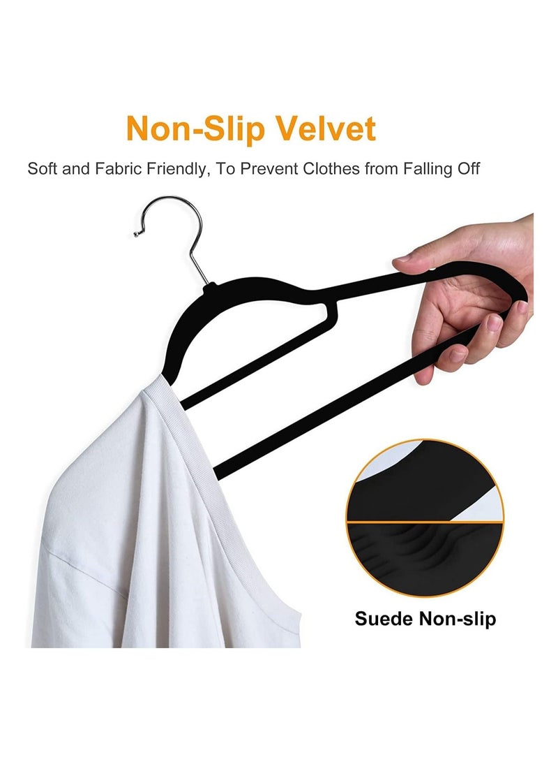 Home zone Premium Velvet Hangers Non Slip and Heavy Duty Velvet Suit Hangers (45cm) with Tie Bar 360° Swivel Hooks Sturdy to Hold Jumper Pullovers Jackets & Hoodies (50 Pack Black) - Image 3