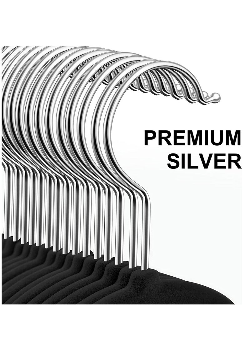 Home zone Premium Velvet Hangers Non Slip and Heavy Duty Velvet Suit Hangers (45cm) with Tie Bar 360° Swivel Hooks Sturdy to Hold Jumper Pullovers Jackets & Hoodies (50 Pack Black) - Image 5