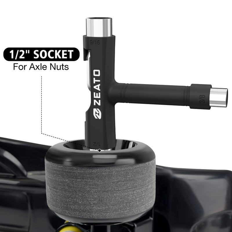 Zeato All-in-One Skate Tools Multi-Function Portable Skateboard T Tool Accessory with T-Type Allen Key and L-Type Phillips Head Wrench Screwdriver - Black - Image 4