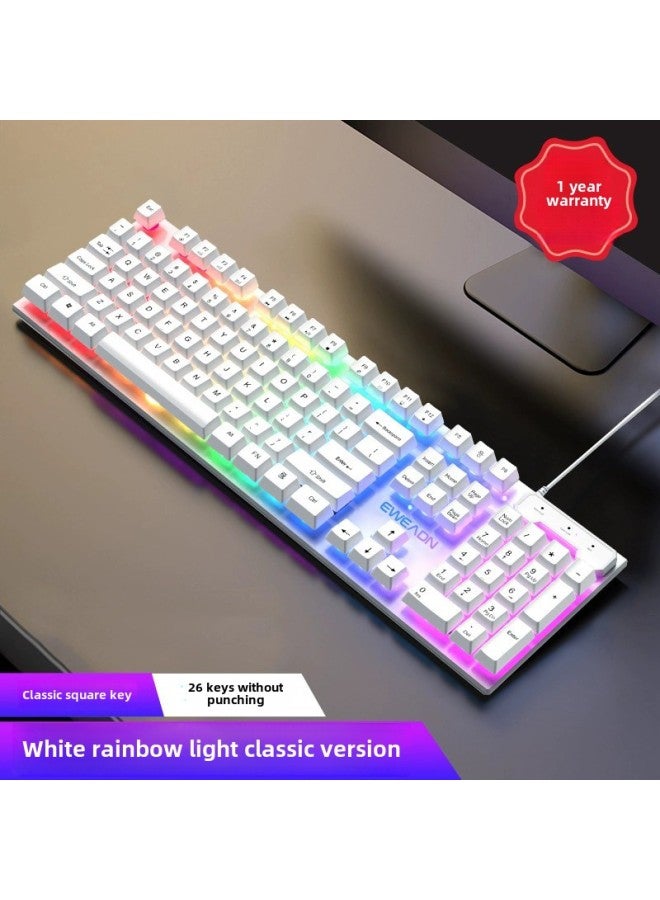 Forerunner's Real Mechanical Feel Punk Keyboard And Mouse Set Retro Round Key Wired Desktop Computer Office Wholesale-Color:White Rainbow Light 【classic】】 - Image 1