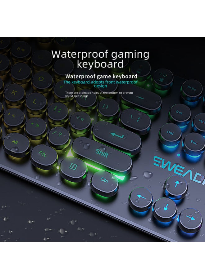 Forerunner's Real Mechanical Feel Punk Keyboard And Mouse Set Retro Round Key Wired Desktop Computer Office Wholesale-Color:White Rainbow Light 【classic】】 - Image 5