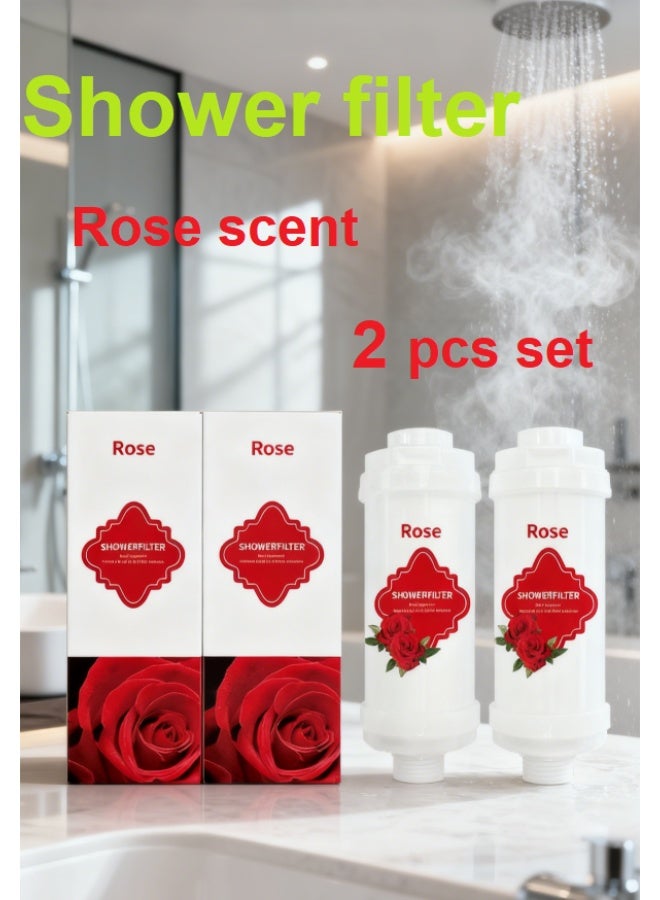2-Piece Vitamin Aromatherapy Shower Filter Set, Chlorine and Rust Remover, Multi-Purification Water, Helps with Dry Skin and Hair Loss (Damask Rose Scent) - Image 1