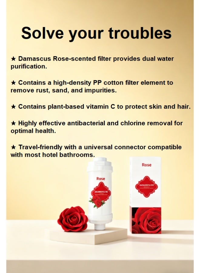 2-Piece Vitamin Aromatherapy Shower Filter Set, Chlorine and Rust Remover, Multi-Purification Water, Helps with Dry Skin and Hair Loss (Damask Rose Scent) - Image 2