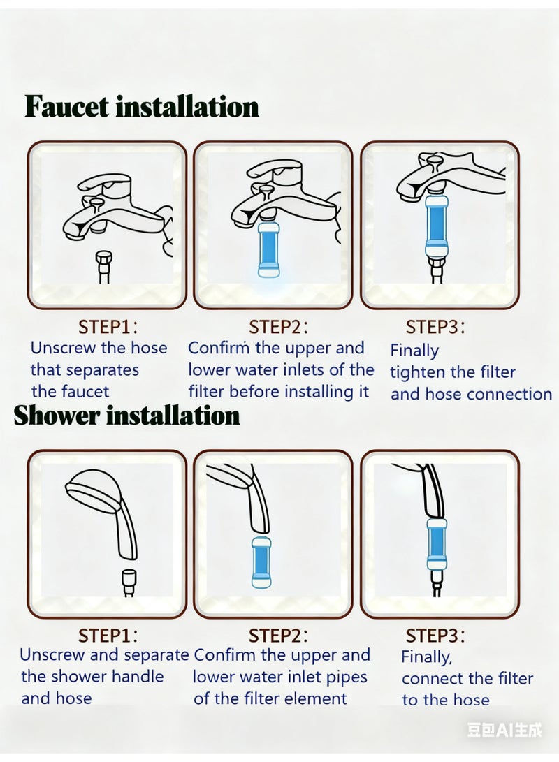 2-Piece Vitamin Aromatherapy Shower Filter Set, Chlorine and Rust Remover, Multi-Purification Water, Helps with Dry Skin and Hair Loss (Damask Rose Scent) - Image 5