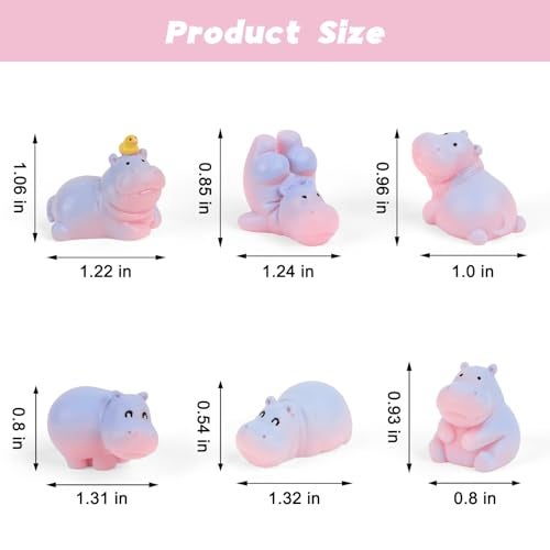 YGMONER Mini Hippopotamus Car Dashboard Figurines Set of 6 Cute 1inch Hippo Car Decorations Kawaii Car Interior Decor Accessories Gifts for Hippo Lover - Image 2