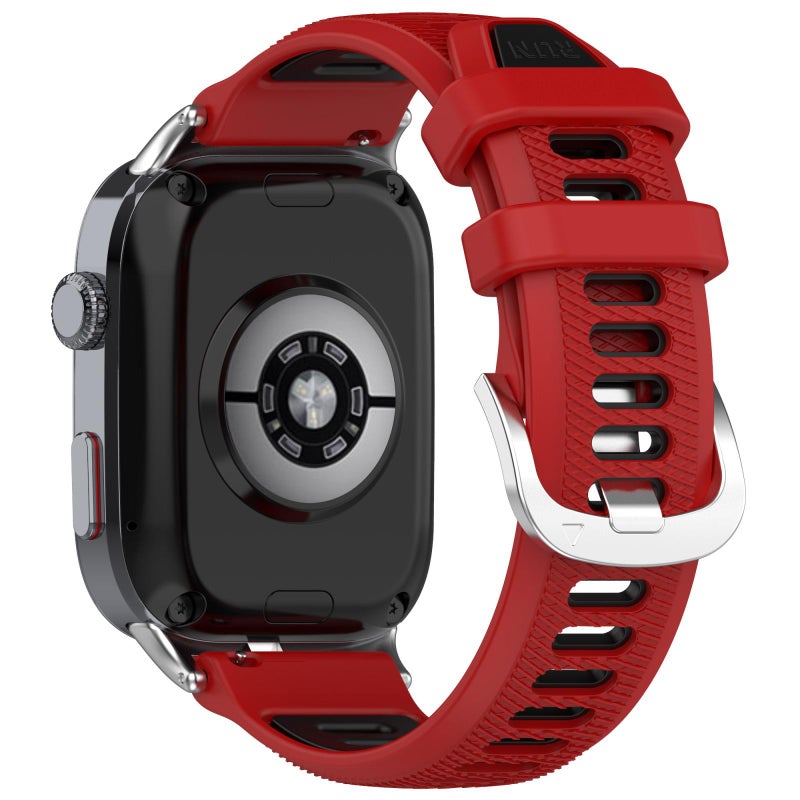 erorex For Huawei Watch D2 Silver Metal Head Two Color Silicone Watch Band(Red+Black) - Image 2
