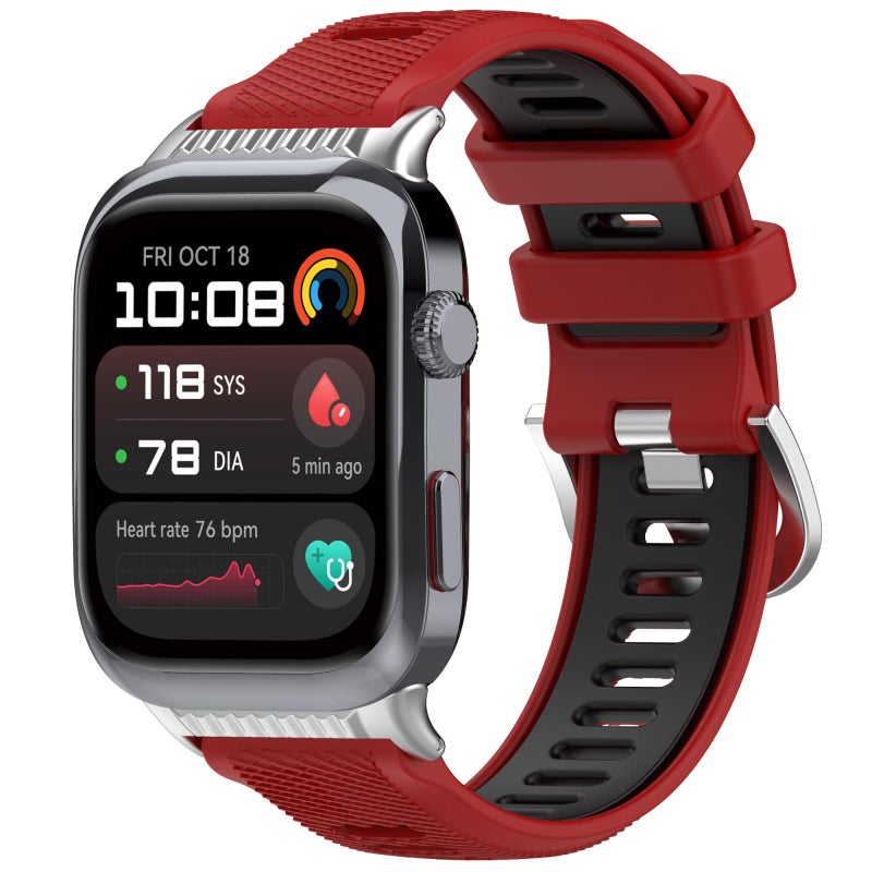 erorex For Huawei Watch D2 Silver Metal Head Two Color Silicone Watch Band(Red+Black) - Image 1