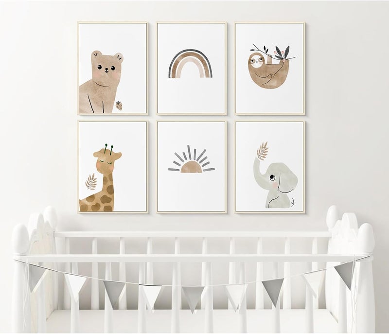 Baccone Boho Rainbow Nursery Art Set - 6 Framed 12x16 Inch Animal & Rainbow Prints, Neutral Baby Girl Boy Room Decor - Image 3