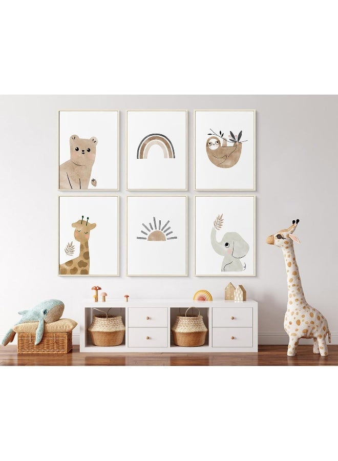 Baccone Boho Rainbow Nursery Art Set - 6 Framed 12x16 Inch Animal & Rainbow Prints, Neutral Baby Girl Boy Room Decor - Image 4
