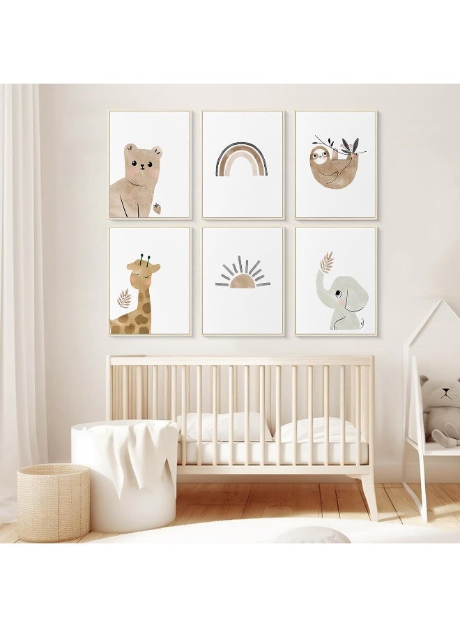 Baccone Boho Rainbow Nursery Art Set - 6 Framed 12x16 Inch Animal & Rainbow Prints, Neutral Baby Girl Boy Room Decor - Image 5