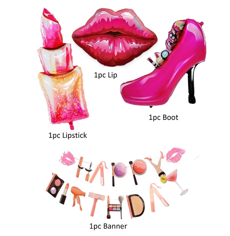 FI - FLICK IN 4 pcs MakeUp Foil Balloon Make up Theme Birthday Decoration Bachelorette Party Decorations For Women Bride To be, Birthday, Parties (Pack Of 4, Multicolor) - Image 2