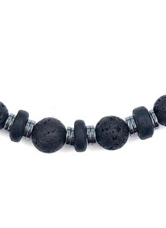 CHRYSOSTOMOS Handmade Beaded Bracelet with Black Lava, Coconut Grommet and Silver Hematite, Durable Silicone Elastic  - Image 2