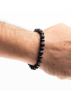 CHRYSOSTOMOS Handmade Beaded Bracelet with Black Lava, Coconut Grommet and Silver Hematite, Durable Silicone Elastic  - Image 3