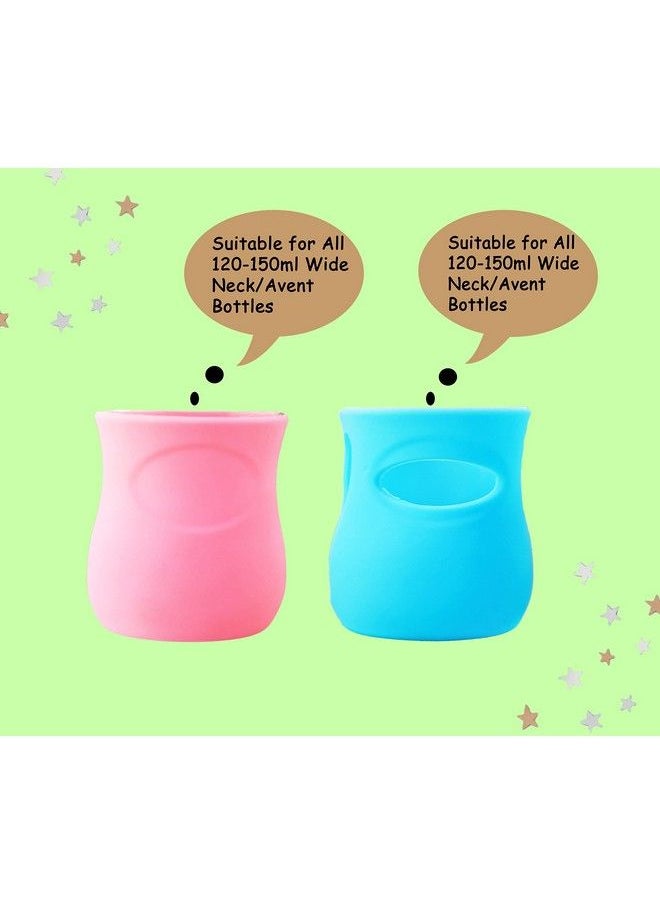 The Little Lookers Baby Feeding Glass Bottle Protection Silicone Cover;Sleeve Holder;Suitable For Wide Neck;Avent Feeder; Protector Cover For Babies (Wide Neck 125Ml;4Oz Pink & Blue)  - Image 3