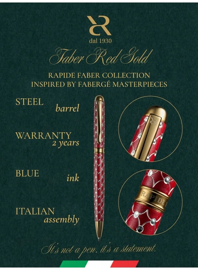 Ancora Ancora Rapide Faber Yellow Gold Red Ballpoint Pen | Luxury Italian Pen | Faberge Inspired | Handcrafted Design