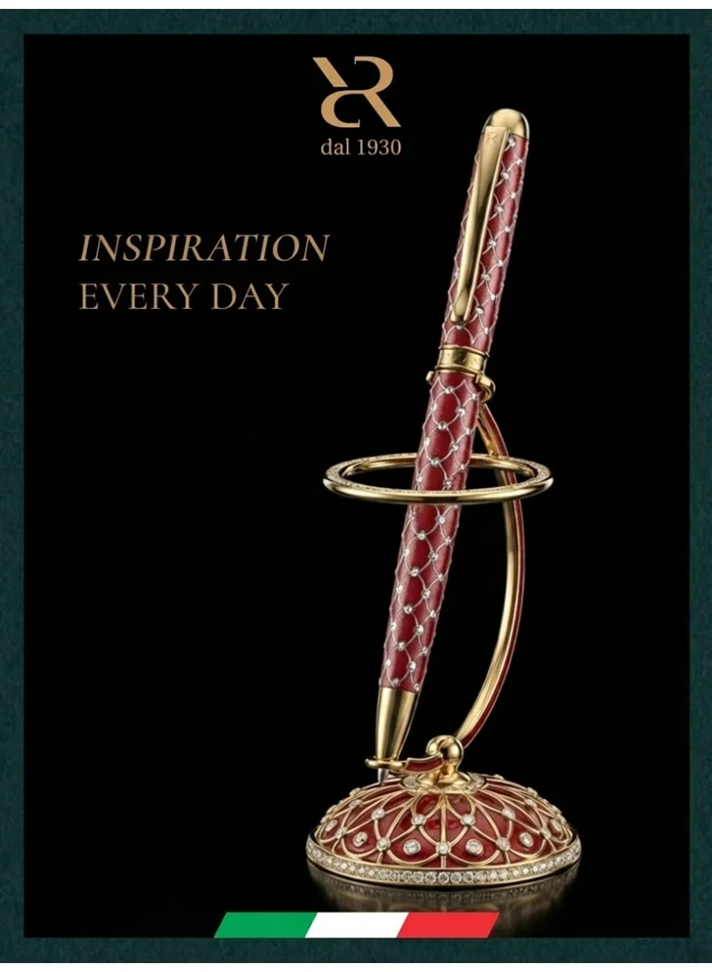 Ancora Ancora Rapide Faber Yellow Gold Red Ballpoint Pen | Luxury Italian Pen | Faberge Inspired | Handcrafted Design