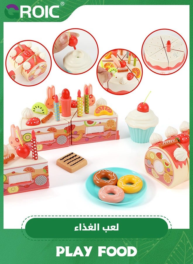 GROIC 82 Pcs Birthday Cake Toy, Cake Pretend Toy with Lights and Music, Kitchen Food Toys Set DIY Fruit Cutting Kitchen Toys Kids Kitchen Cake Playset Cut Cake Toys for Girls Boys Gift Food Play Set - Image 3