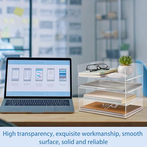 Harloon 4 Tier Acrylic Paper Tray Paper Organizer for Desk Clear File Organizer 12. 4 x 8. 7 x 2. 7 Inches File Tray for Office Workspace Desktop Storage, No Need to Assemble (Transparent) - Image 5
