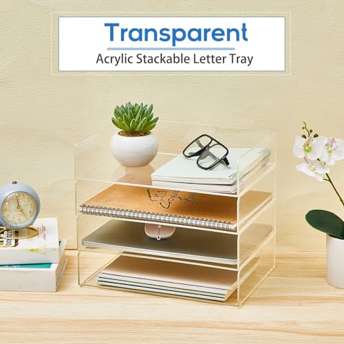 Harloon 4 Tier Acrylic Paper Tray Paper Organizer for Desk Clear File Organizer 12. 4 x 8. 7 x 2. 7 Inches File Tray for Office Workspace Desktop Storage, No Need to Assemble (Transparent) - Image 4