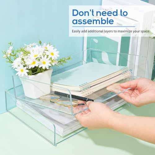 Harloon 4 Tier Acrylic Paper Tray Paper Organizer for Desk Clear File Organizer 12. 4 x 8. 7 x 2. 7 Inches File Tray for Office Workspace Desktop Storage, No Need to Assemble (Transparent) - Image 3