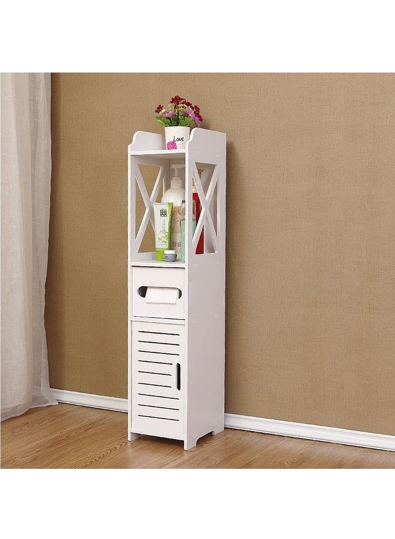 Generic FFD Small Bathroom Storage Corner Floor Cabinet with Doors and Shelves, Thin Toilet Vanity Cabinet, Narrow Bath Sink Organizer, Towel Storage Shelf for Paper Holder  - Image 1